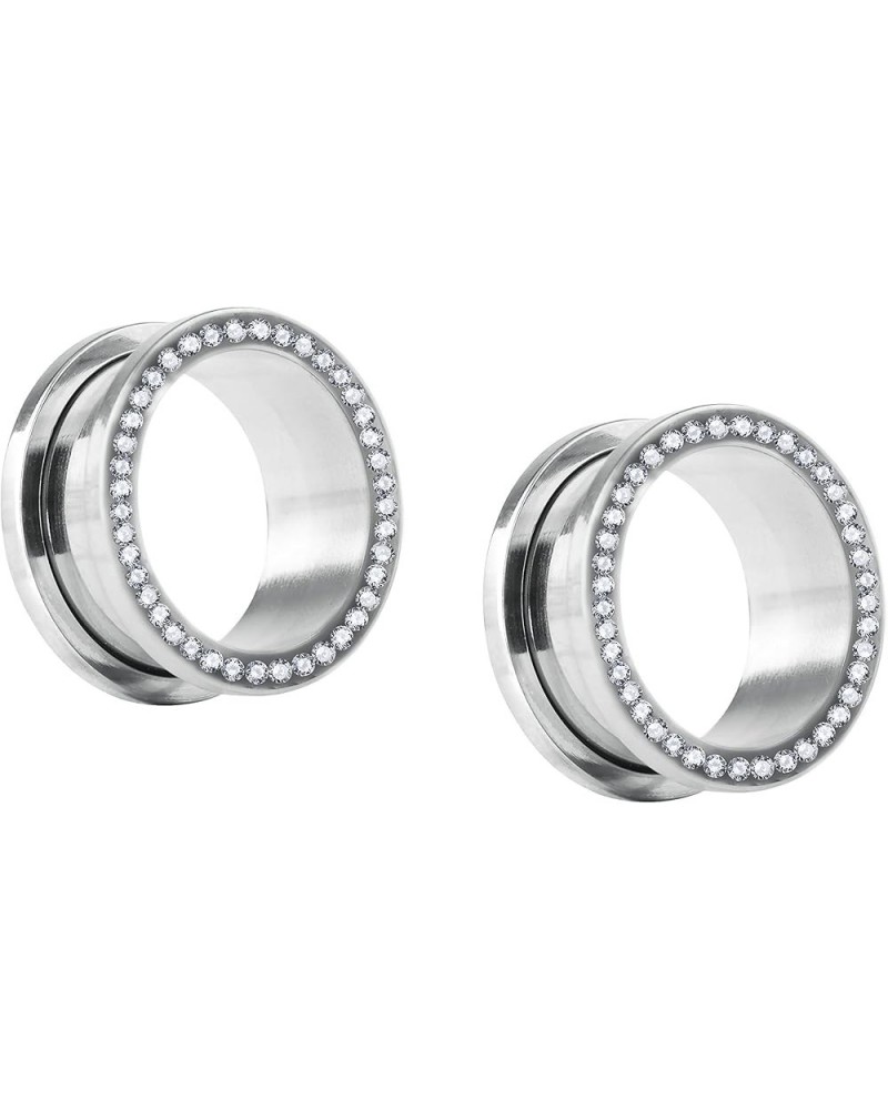 2pcs 8GA-7/8 Surgical Steel Crystal Rimmed Screw Fit Tunnel Plugs 19mm (3/4") $15.89 Body Jewelry