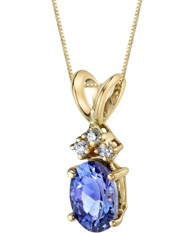 14K Yellow Gold Tanzanite and Diamond Pendant, Genuine Gemstone Dainty Solitaire, Oval Shape, 7x5mm $88.00 Necklaces