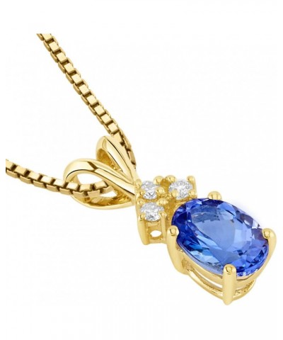 14K Yellow Gold Tanzanite and Diamond Pendant, Genuine Gemstone Dainty Solitaire, Oval Shape, 7x5mm $88.00 Necklaces