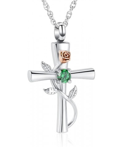 Cross Urn Necklace for Ashes Birthstone Rose Flower Cremation Jewelry for Women Gilrs Keepsake Memorial Ashes Pendant Green $...