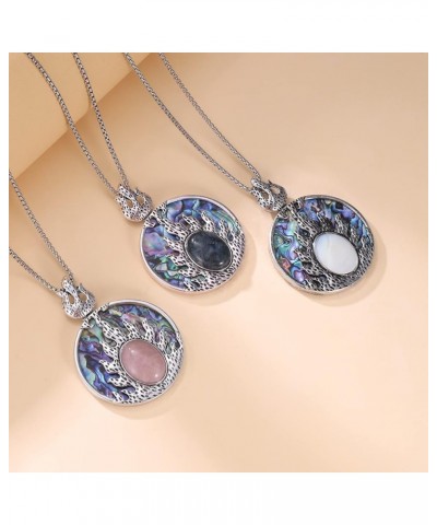 Flame Necklace Stainless Steel Fire Pendant Natural Abalone Shell Necklace Vintage Gem Jewelry Gifts for Women Men Black onyx...