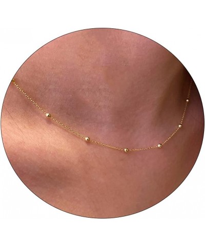 14K Gold/Silver Plated Satellite Choker Shining Dots Station Box Chain 3 Blue Beads Sparkle Chain Necklace Open Hearts Open S...