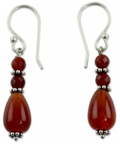 Artisan Handmade Carnelian Dangle Earrings Fair Trade Artisan Crafted .925 Sterling Silver Red Beaded India Birthstone 'Vibra...