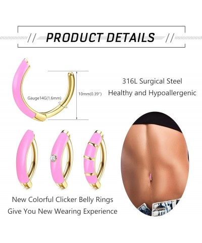 3Pcs 14G New Colorful Clicker Belly Ring 316L Surgical Steel Belly Button Ring Navel Rings Belly Piercing Jewelry Red $8.99 B...