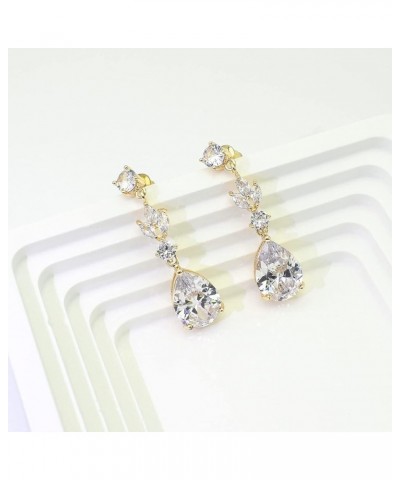 Cubic Zirconia Bride Wedding Jewelry Set Dangle Earrings Necklace Bracelet Set for Women Prom Party Gold $22.21 Jewelry Sets