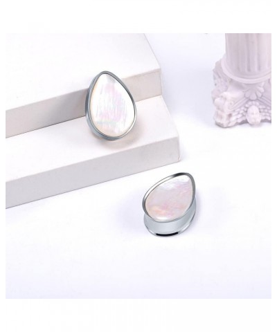 2PCS 8mm-25mm Pearl Shell Ear Gauges Saddle Tunnels 316L Stainless Steel Teardrop Heart Shape Double Flared Plugs Expander St...