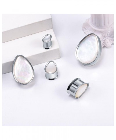 2PCS 8mm-25mm Pearl Shell Ear Gauges Saddle Tunnels 316L Stainless Steel Teardrop Heart Shape Double Flared Plugs Expander St...