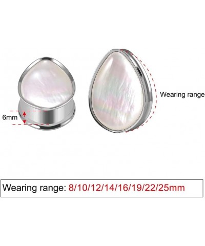 2PCS 8mm-25mm Pearl Shell Ear Gauges Saddle Tunnels 316L Stainless Steel Teardrop Heart Shape Double Flared Plugs Expander St...