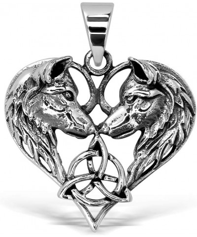 WithLoveSilver 925 Sterling Silver Celtic Heart Love 2 Wolfs Amulet Trinity Triquetra Pendant $21.88 Pendants