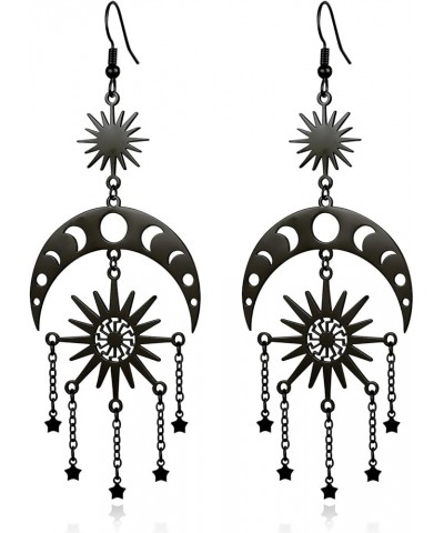 Sun and Moon Star Chandelier Earrings for Women Dangle Dangly Earrings Phase Crescent Drop Dangling Earrings Stainless Steel ...