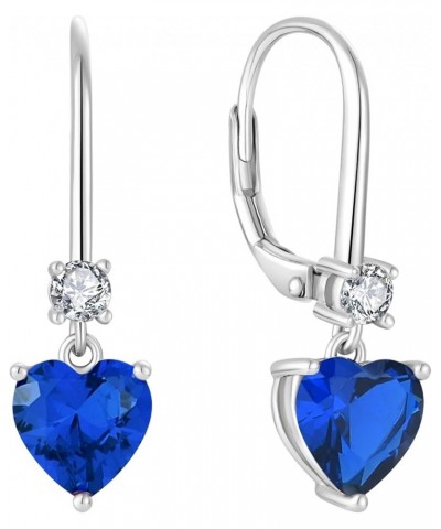 Heart Dangle Drop Earrings, 925 Sterling Silver Earrings with Birthstones for Women Leverback Jewelry for Gifts 09-sapphire-S...