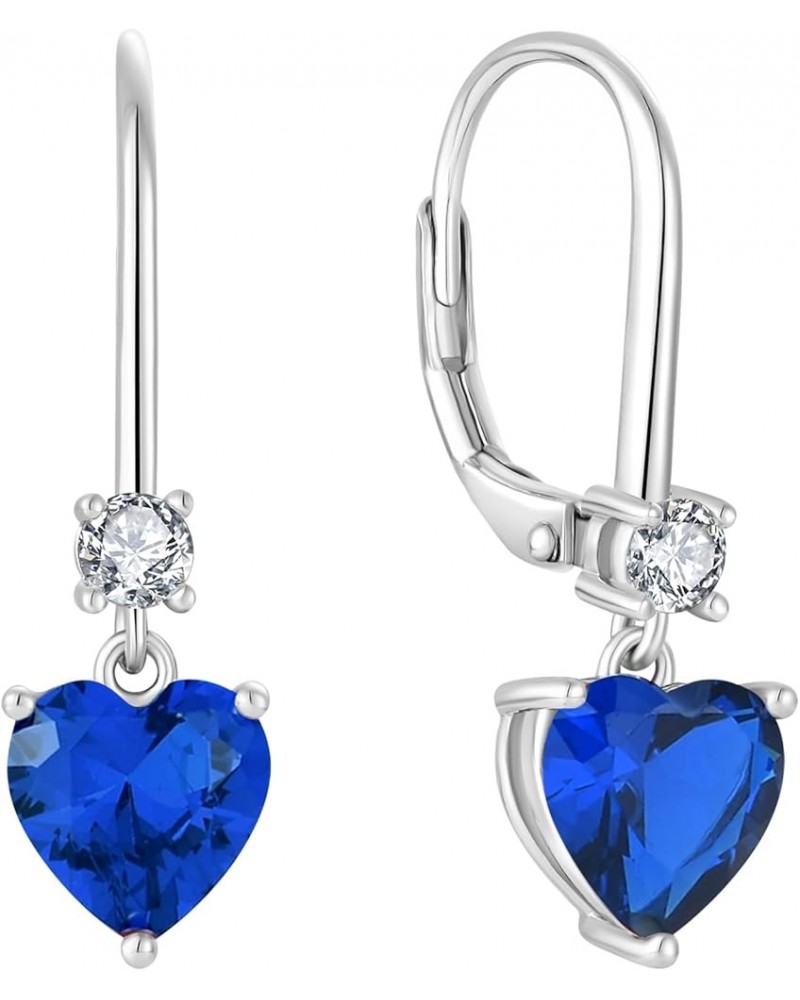 Heart Dangle Drop Earrings, 925 Sterling Silver Earrings with Birthstones for Women Leverback Jewelry for Gifts 09-sapphire-S...