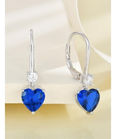 Heart Dangle Drop Earrings, 925 Sterling Silver Earrings with Birthstones for Women Leverback Jewelry for Gifts 09-sapphire-S...