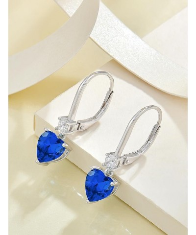 Heart Dangle Drop Earrings, 925 Sterling Silver Earrings with Birthstones for Women Leverback Jewelry for Gifts 09-sapphire-S...