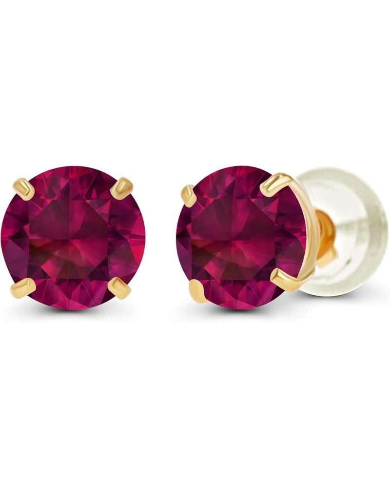 Solid 10K Gold 4mm Round Genuine Gemstone Birthstone Stud Earrings Ruby Created Yellow Gold $33.89 Earrings