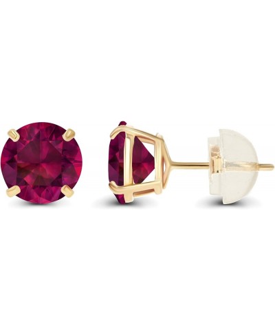 Solid 10K Gold 4mm Round Genuine Gemstone Birthstone Stud Earrings Ruby Created Yellow Gold $33.89 Earrings