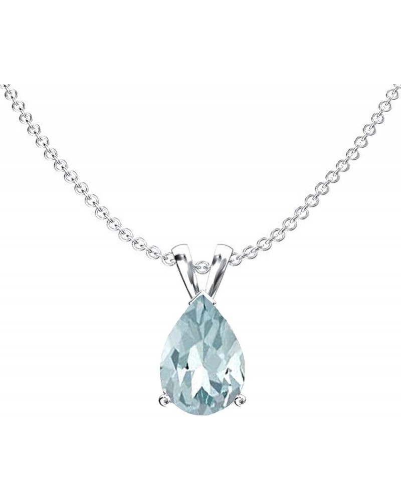 8x6 mm Pear Cut Ladies Solitaire Teardrop Pendant (Silver Chain Included), Sterling Silver Aquamarine $39.31 Necklaces