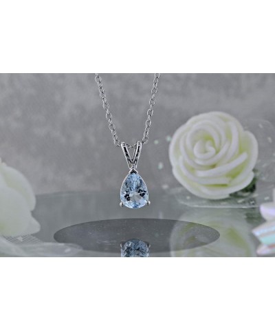 8x6 mm Pear Cut Ladies Solitaire Teardrop Pendant (Silver Chain Included), Sterling Silver Aquamarine $39.31 Necklaces