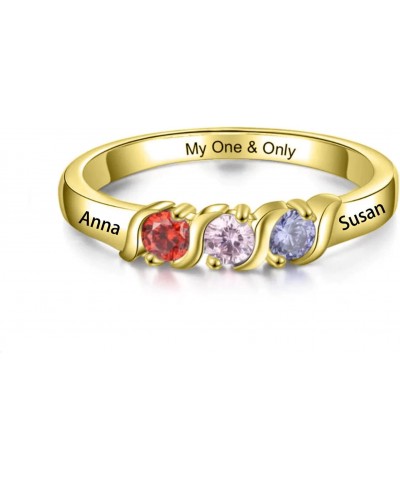 10K 14K 18K Solid Gold S Bar with Sides Personalized Mothers Ring with 3 Simulated Birthstones Customized Engraved 2 Names Pr...