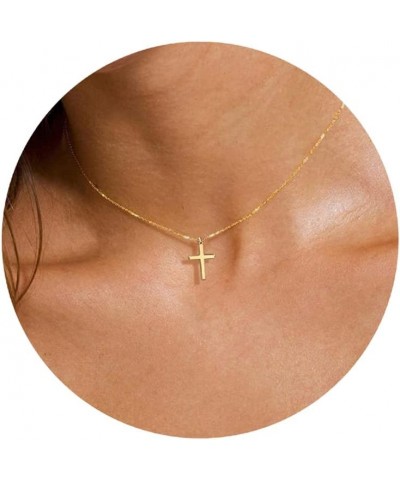 Cross Necklace for Women, Dainty Gold Necklace 14k Gold Plated Cutel Cross Pendant Necklace for Girls Simple Small Gold Cross...