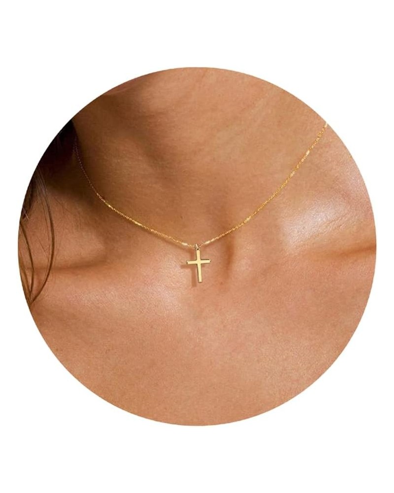 Cross Necklace for Women, Dainty Gold Necklace 14k Gold Plated Cutel Cross Pendant Necklace for Girls Simple Small Gold Cross...