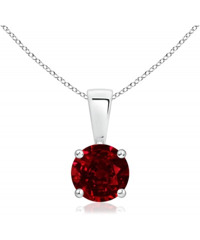 Natural Ruby Classic Round Solitaire Pendant Necklace in 14k Solid Gold for Women, Girls with 18" Chain | July Birthstone Jew...