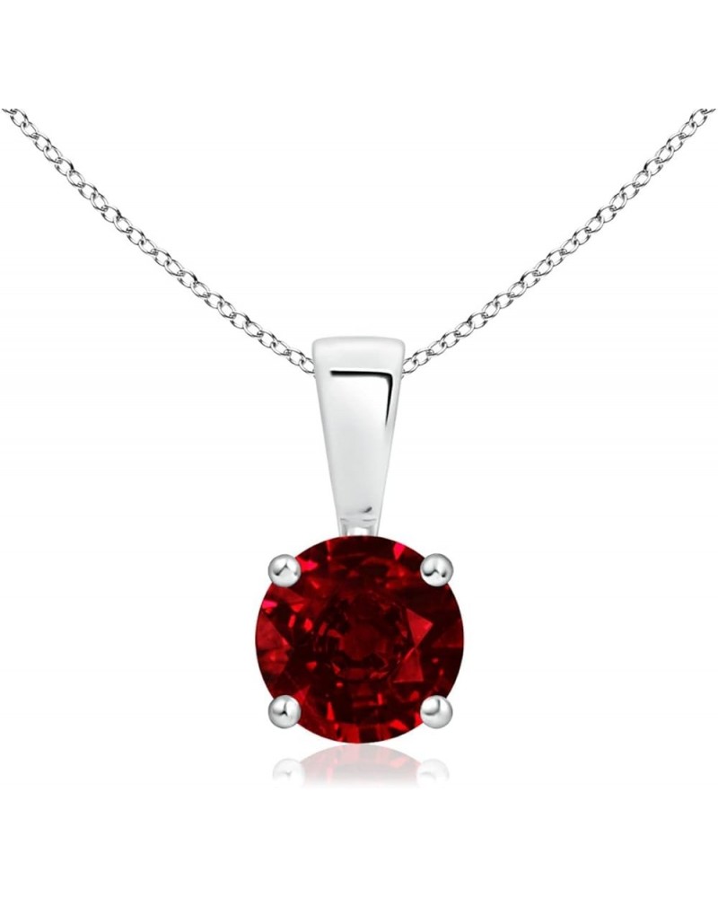 Natural Ruby Classic Round Solitaire Pendant Necklace in 14k Solid Gold for Women, Girls with 18" Chain | July Birthstone Jew...