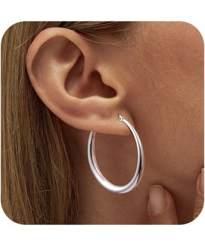 Silver Hoop Earrings for Women,925 Sterling Silver Earrings Hypoallergenic Big Oval Large Chunky Thick Medium Hoops Earring J...