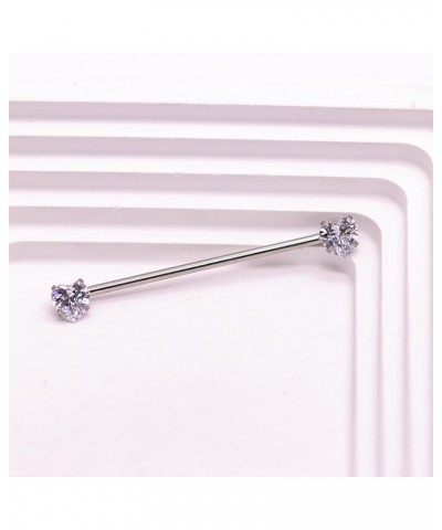 14G Surgical Steel Push In Industrial Barbell Cartilage Earring Heart CZ Industrial Barbell Cartilage Earring Body Piercing J...