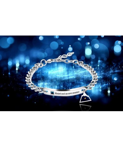 Stainless Steel Chain Bangle Bracelets Engraved Faith as Small as Mustard Seed Can Move Mountains Y1133 Blue cz&silver color ...