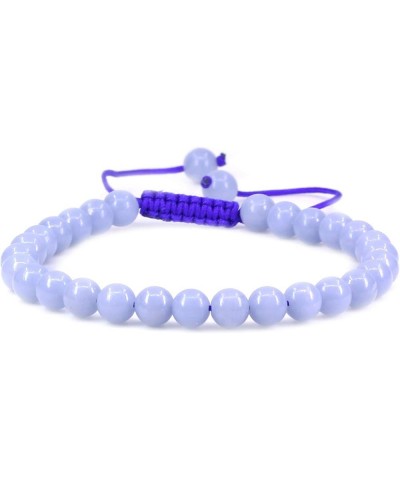 Natural Gemtone 6mm Round Beads Crystal Adjustable Braided Macrame Tassels Bracelets Unisex Blue Angelite $7.27 Bracelets