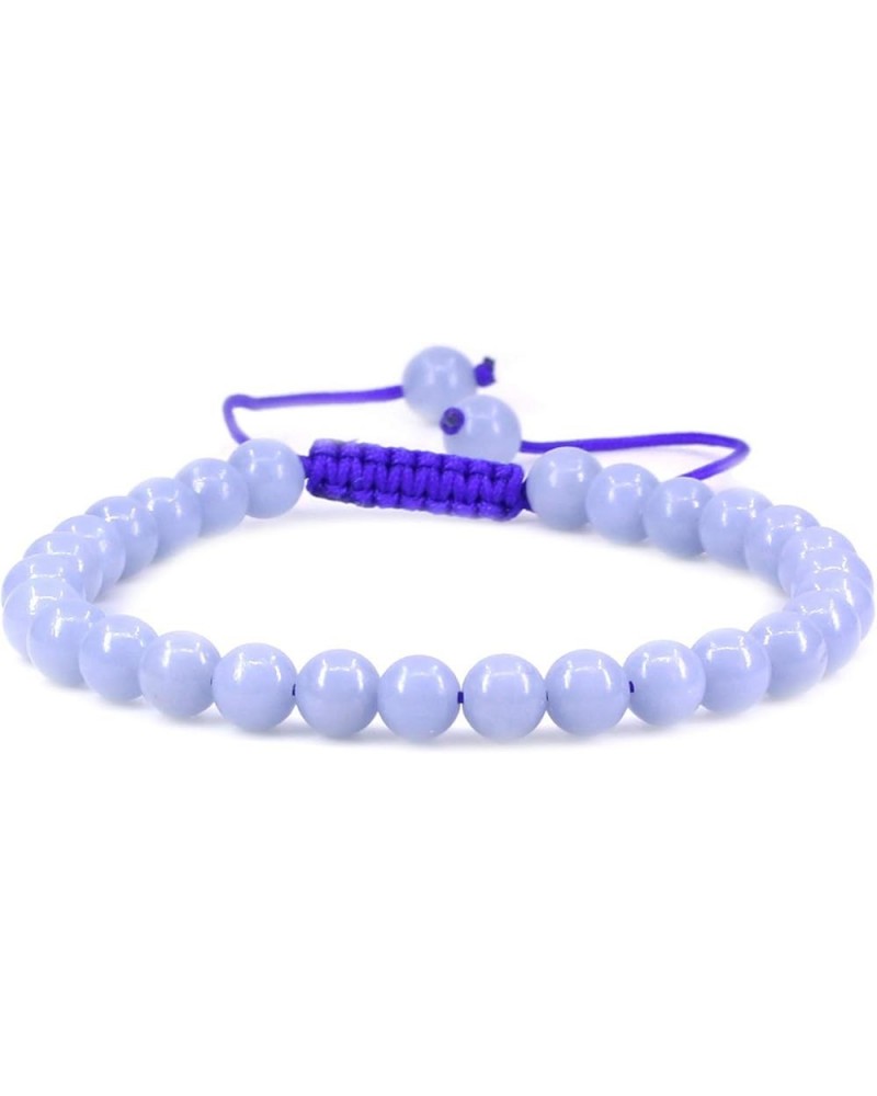 Natural Gemtone 6mm Round Beads Crystal Adjustable Braided Macrame Tassels Bracelets Unisex Blue Angelite $7.27 Bracelets