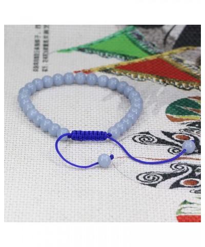 Natural Gemtone 6mm Round Beads Crystal Adjustable Braided Macrame Tassels Bracelets Unisex Blue Angelite $7.27 Bracelets