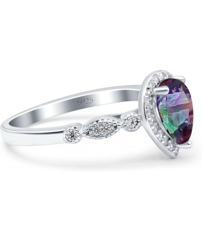 Halo Pear Shape Wedding Engagement Ring Round Simulated Cubic Zirconia 925 Sterling Silver Simulated Rainbow CZ $14.81 Rings