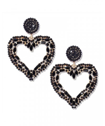 Valentine's Day Heart Earrings Beaded Multi Stone Cluster Open Heart Drop Dangle Evening Earrings Black $8.99 Earrings