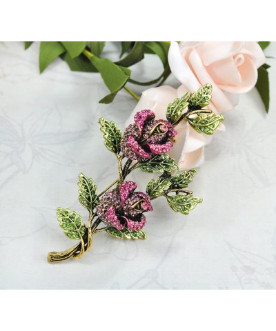 Women's Austrian Crystal Bridal Eternity Rose Flower Brooch Old Gold Tone $12.53 Brooches & Pins