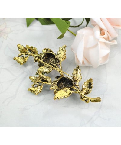 Women's Austrian Crystal Bridal Eternity Rose Flower Brooch Old Gold Tone $12.53 Brooches & Pins