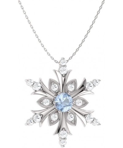 Natural and Certified Gemstone and Diamond Snowflake Necklace in 14k White Gold | 0.20 Carat Pendant with Chain 14K White Gol...