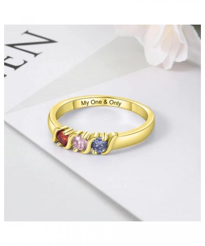 10K 14K 18K Solid Gold S Bar with Sides Personalized Mothers Ring with 3 Simulated Birthstones Customized Engraved 2 Names Pr...