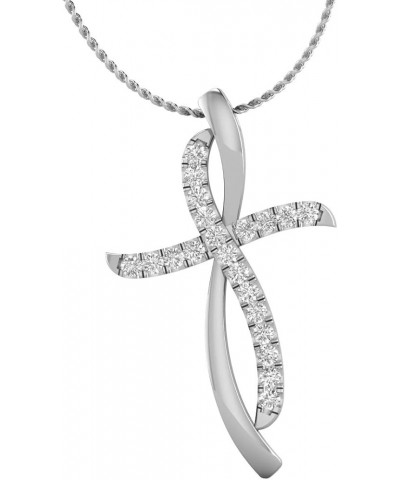 1/4 Carat Diamond Cross Pendant Necklace for Women in 14k White or Yellow Gold (H-I, SI2-I1, cttw) with 18 Inch Silver Chain ...