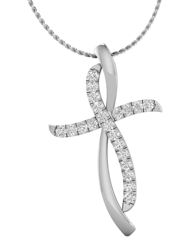 1/4 Carat Diamond Cross Pendant Necklace for Women in 14k White or Yellow Gold (H-I, SI2-I1, cttw) with 18 Inch Silver Chain ...