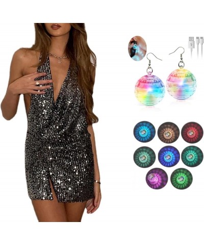 Disco Ball Earrings LED Disco Earrings Rechargeable 16 Light Modes Light Projecting Light Up Earrings for Women Colorful Flas...