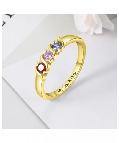 10K 14K 18K Solid Gold S Bar with Sides Personalized Mothers Ring with 3 Simulated Birthstones Customized Engraved 2 Names Pr...