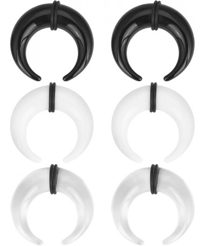 3 Pairs Acrylic Spiral Black White Clear Crescent Tapers Ear Stretching Kit 14G-16mm Snail Ear Hanger Taper Plugs Crescent, 1...