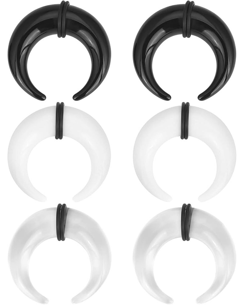 3 Pairs Acrylic Spiral Black White Clear Crescent Tapers Ear Stretching Kit 14G-16mm Snail Ear Hanger Taper Plugs Crescent, 1...