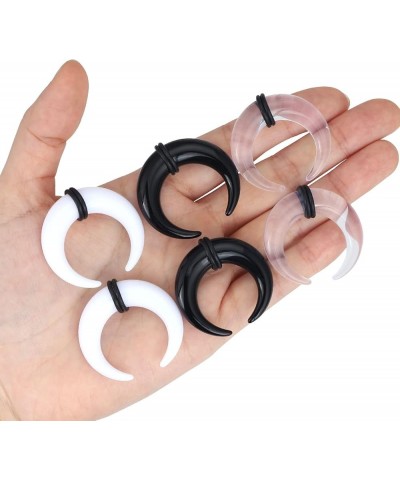 3 Pairs Acrylic Spiral Black White Clear Crescent Tapers Ear Stretching Kit 14G-16mm Snail Ear Hanger Taper Plugs Crescent, 1...