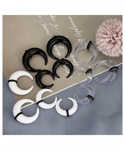 3 Pairs Acrylic Spiral Black White Clear Crescent Tapers Ear Stretching Kit 14G-16mm Snail Ear Hanger Taper Plugs Crescent, 1...