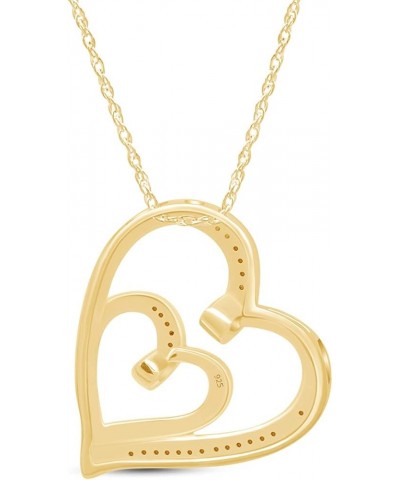 14k Gold Plated 925 Sterling Silver Round Cut White Natural Diamond Accent Double Heart Pendant Necklace, 18" Chain (I-J Colo...