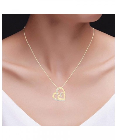 14k Gold Plated 925 Sterling Silver Round Cut White Natural Diamond Accent Double Heart Pendant Necklace, 18" Chain (I-J Colo...