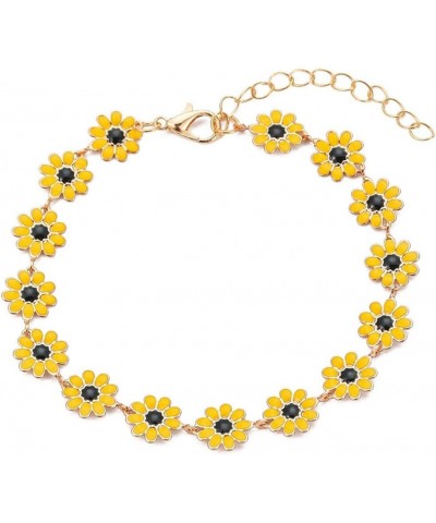 Little Daisy Flower Sunflower Bracelet for Women Girls Dainty White Yellow Multicolor Flower Chain Bracelet Summer Beach Jewe...